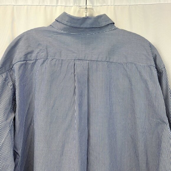 Members Mark Mens Button Down Shirt Blue White Striped Long Sleeve Pocket 17.5 - Picture 8 of 11